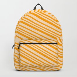 [ Thumbnail: Bisque and Orange Colored Lines/Stripes Pattern Backpack ]