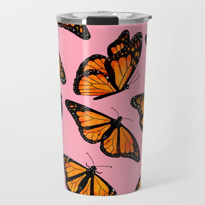 Monarch Butterfly Pattern-Pink Travel Mug