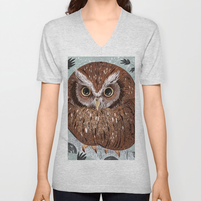 Painted Owl V Neck T Shirt