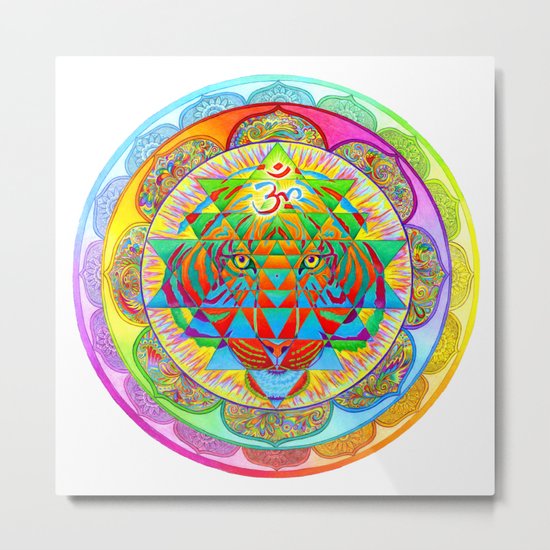 Inner Strength Psychedelic Tiger Sri Yantra Mandala Metal Print