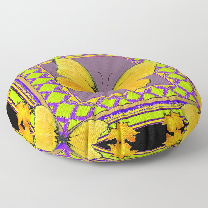Decorative Black & Lime & Golden Butterfly Art Floor Pillow