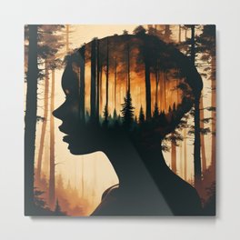 Forest Double exposure Silhouette portrait of a woman No.1 Metal Print