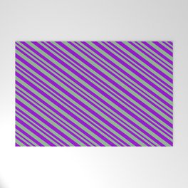 [ Thumbnail: Dark Violet & Dark Sea Green Colored Pattern of Stripes Welcome Mat ]