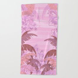 Polynesian Palm Trees And Hibiscus Sunset Abstract Beach Towel