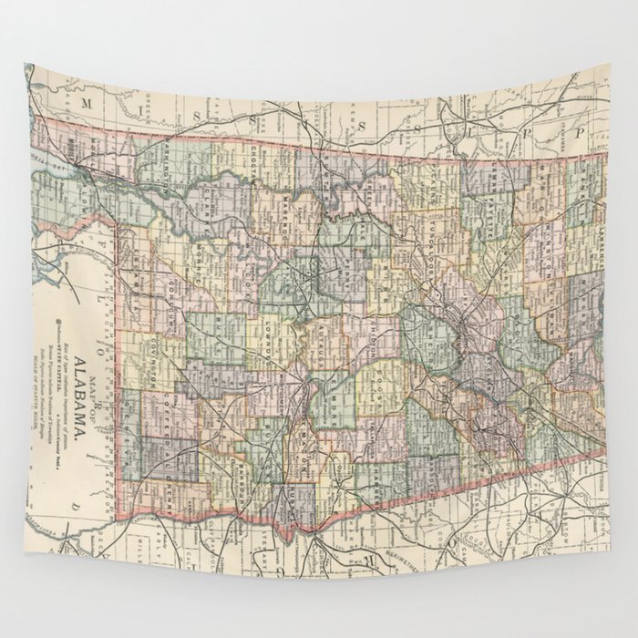 Vintage Map of Alabama (1891) Wall Tapestry by BravuraMedia  Society6