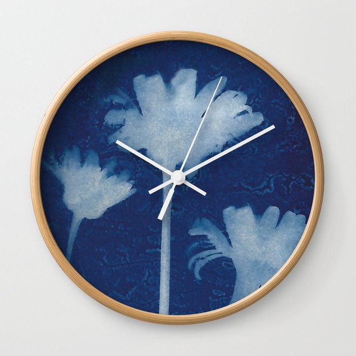 Jackie Partridge Art- Daisies Cyanotype Wall Clock