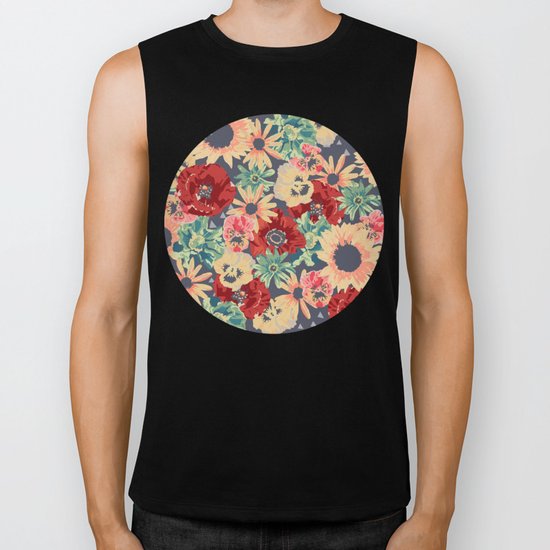 SEPIA FLOWERS -poppies, pansies & sunflowers- Biker Tank