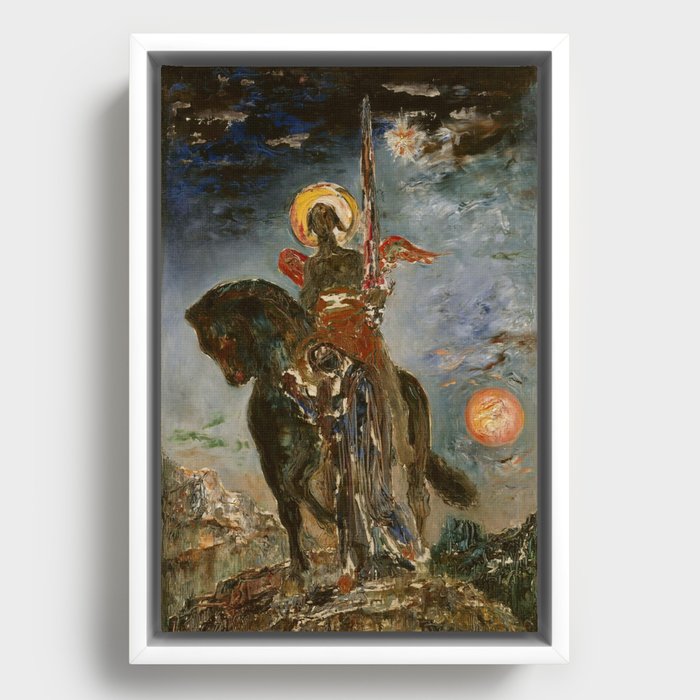 Winged saint on horseback - Gustave Moreau Framed Canvas