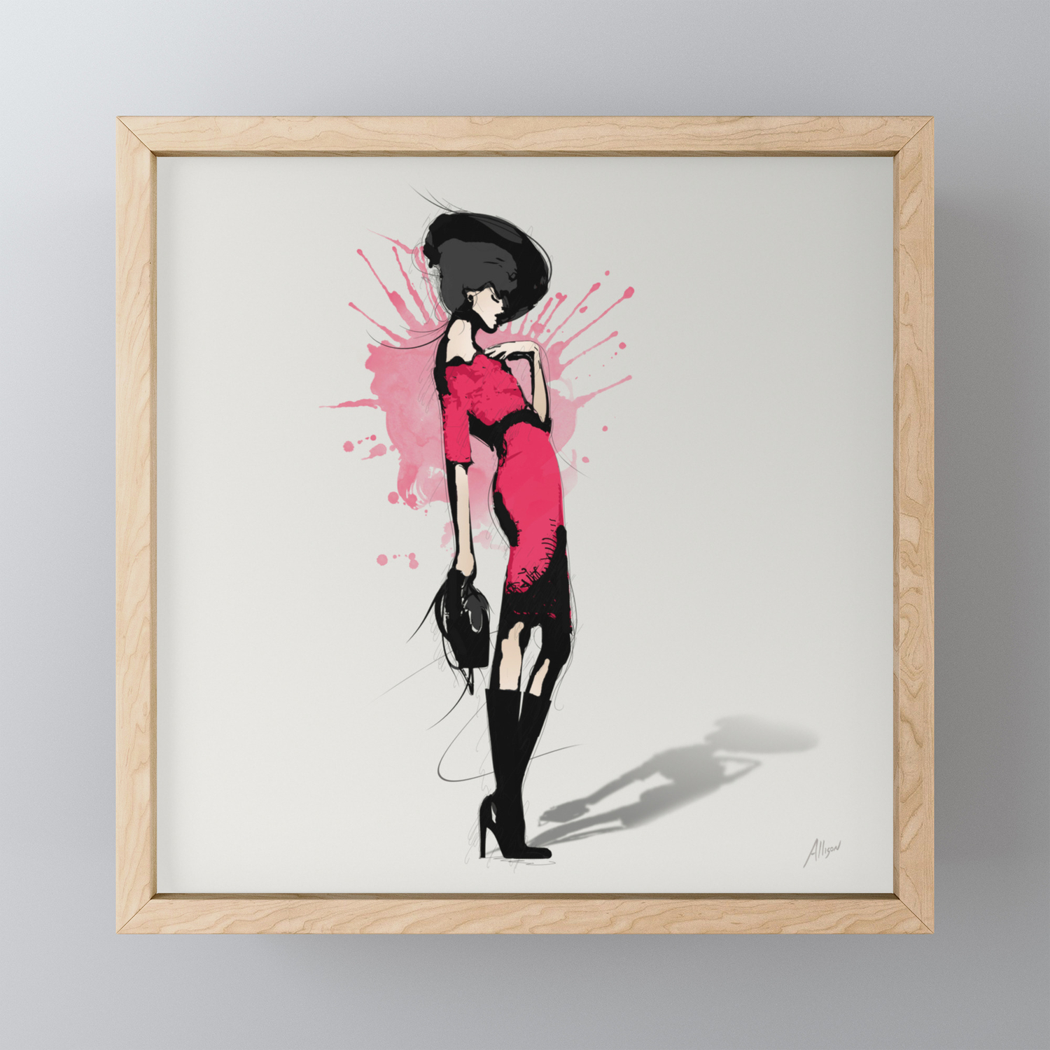 Pink Dress Fashion Illustration Framed Mini Art Print By