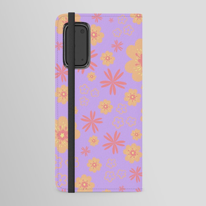 Retro Orange Floral Pattern - Pale Purple Android Wallet Case