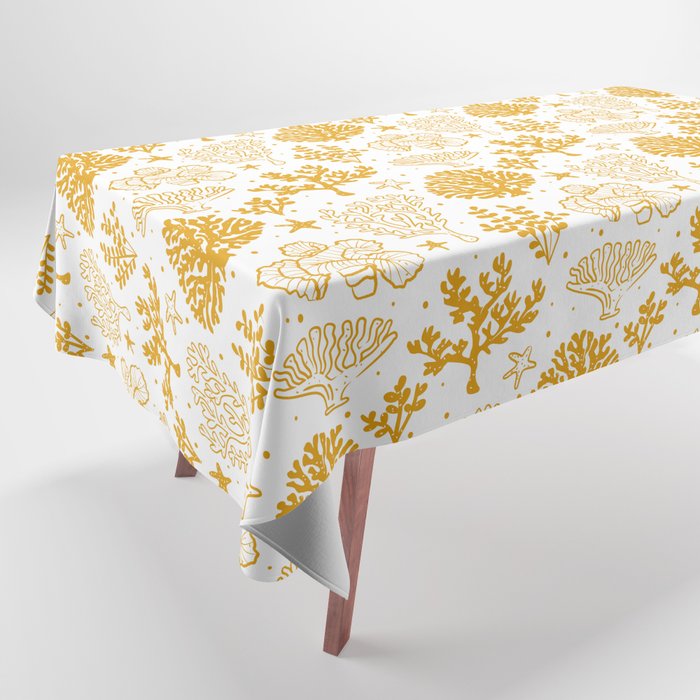 Mustard Coral Silhouette Pattern Tablecloth