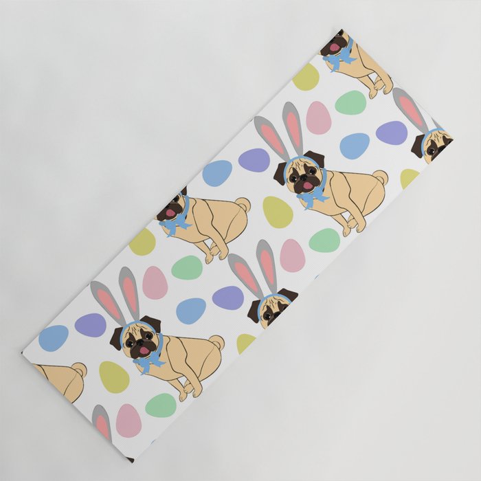 Easter Pug Wearing Bunny Ears Seamless Pug Cute Yoga Mat by Frost