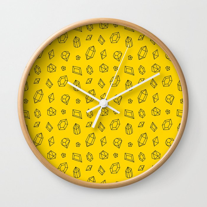 Yellow and Black Gems Pattern Wall Clock