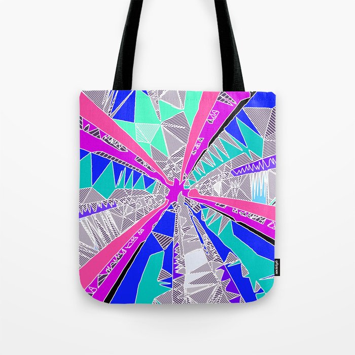 psychedelic geometric pattern drawing abstract background in blue pink purple Tote Bag