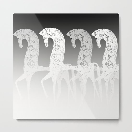 Horses in line - black and white - #society6 #buyart Metal Print