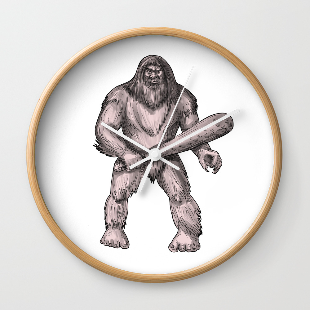 Bigfoot Holding Club Standing Tattoo Wall Clock By Patrimonio Society6 Bigfoot Holding Club Standing Tattoo Wall Clock By Patrimonio Society6