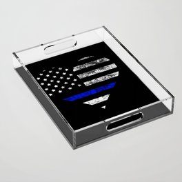 Thin Blue Line Police Officer LEO USA America Flag Heart Gift Cop Sherrif Blue Lives Matter Acrylic Tray