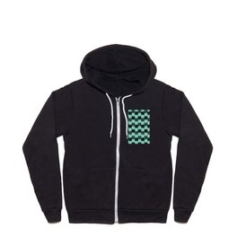 Aqua and Black Abstract Wavy Scallop Line Pattern Zip Hoodie
