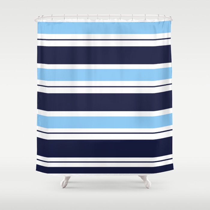 Blue Navy and Turquoise Stripes Shower Curtain