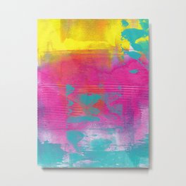 Neon Abstract Acrylic - Turquoise, Magenta & Yellow Metal Print