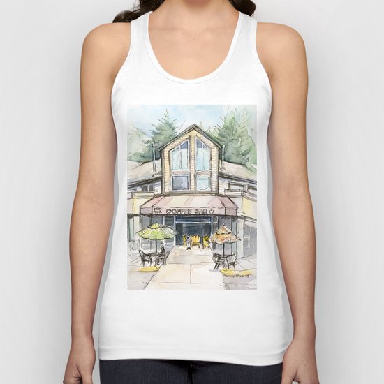 Coffee Shop Art Urban City Watercolor Unisex Tank Top
