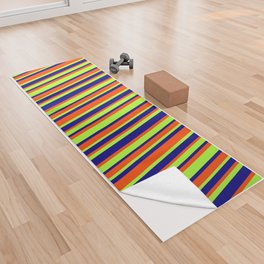 [ Thumbnail: Red, Blue & Light Green Colored Lines Pattern Yoga Towel ]
