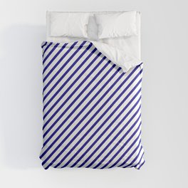 [ Thumbnail: White & Dark Blue Colored Lines Pattern Comforter ]