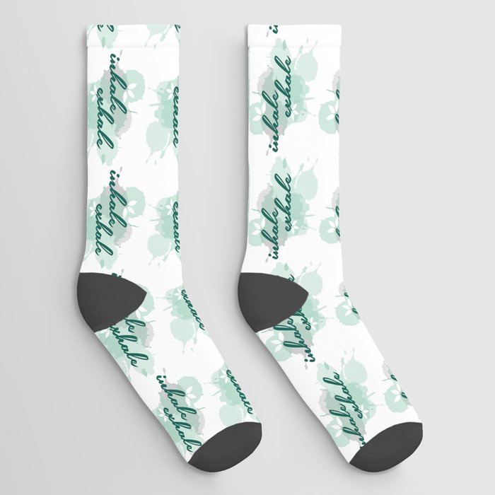 Inhale Exhale typographic quotes with watercolor paint splatter	 Socks