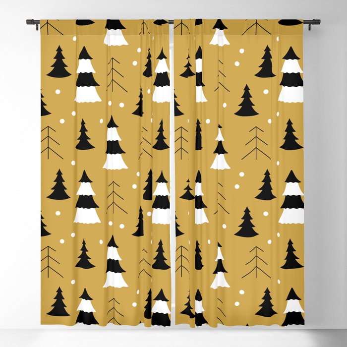 Christmas Pattern Yellow Tree Blackout Curtain