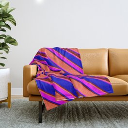 [ Thumbnail: Red, Fuchsia, Blue & Maroon Colored Stripes/Lines Pattern Throw Blanket ]