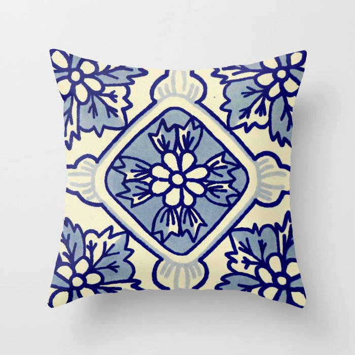 TALAVERA MEXICAN TILE IN BLU BIG Throw Pillow by mademoiselle lunatique