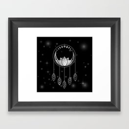 Mystic lotus dream catcher with moons and stars silver Framed Art Print