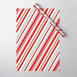 [ Thumbnail: Light Blue, Red, and Beige Colored Lines/Stripes Pattern Wrapping Paper ]
