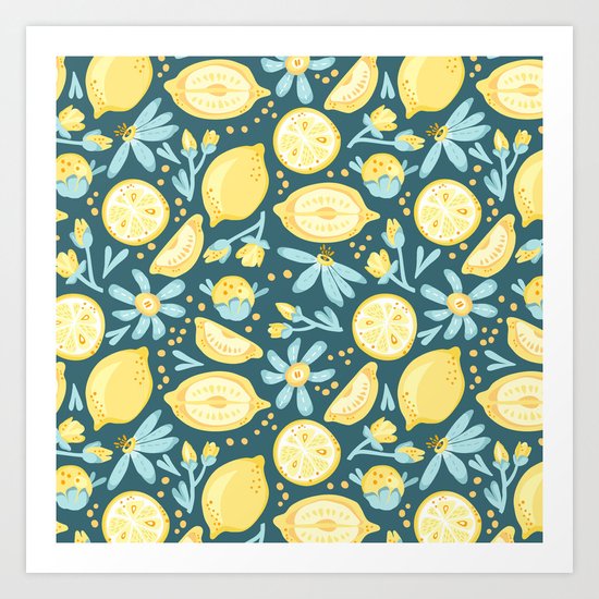 Lemon Pattern Green Art Print