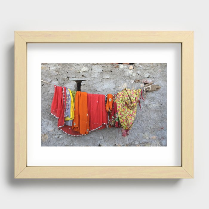 India colorful Clothes on Rope Recessed Framed Print