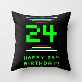 [ Thumbnail: 24th Birthday - Nerdy Geeky Pixelated 8-Bit Computing Graphics Inspired Look Throw Pillow ]
