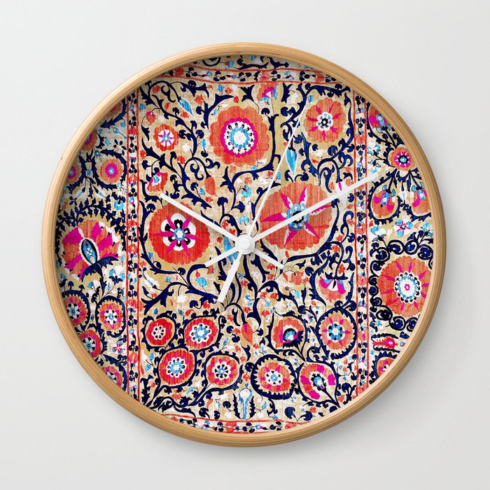 Shakhrisyabz Suzani Uzbek Embroidery Print Wall Clock