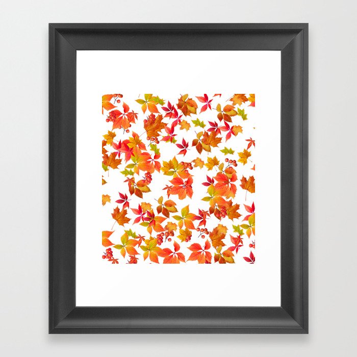 multicolored Autumn Leaves Falling  Framed Art Print