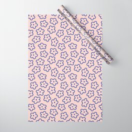 Blue And Pink Line Art Floral Pattern Wrapping Paper