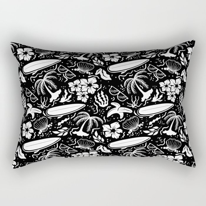 Black and White Surfing Summer Beach Objects Seamless Pattern  Rectangular Pillow