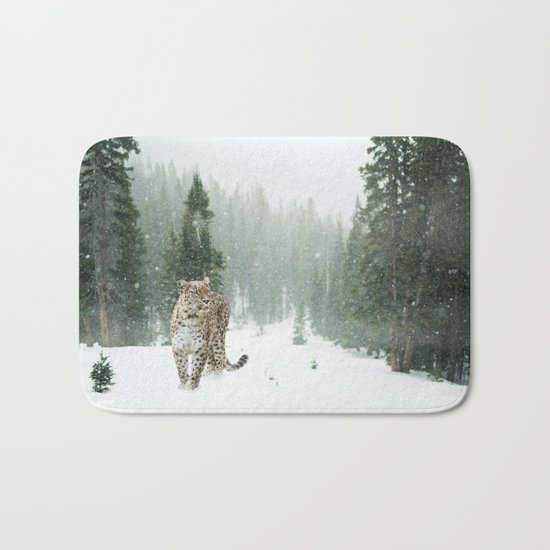 Leopard in the Snow Bath Mat