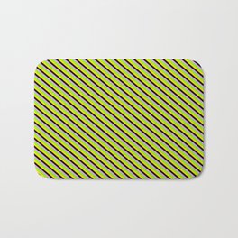 [ Thumbnail: Green, Yellow, Black, and Plum Colored Striped Pattern Bath Mat ]