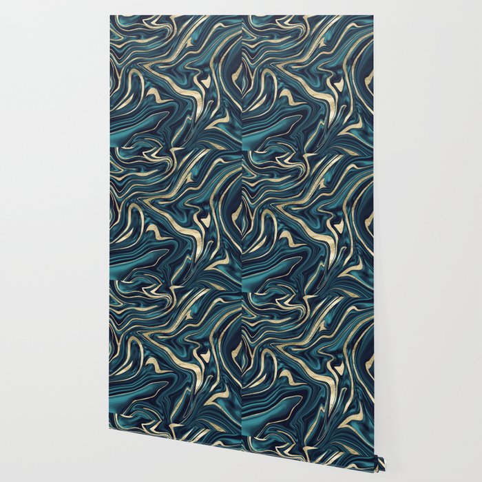 Teal Navy Blue Gold Marble 1 Decor Art Society6 Wallpaper By Anitabellajantz Society6