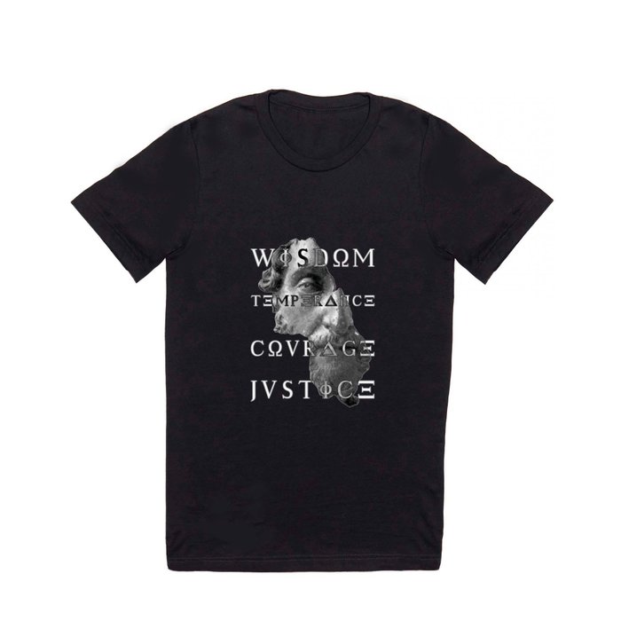 White Virtues of Stoicism Wisdom Courage Justice T Shirt