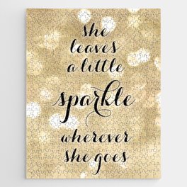 She leaves a little sparkle wherever she goes in gold glitter bokeh Jigsaw Puzzle