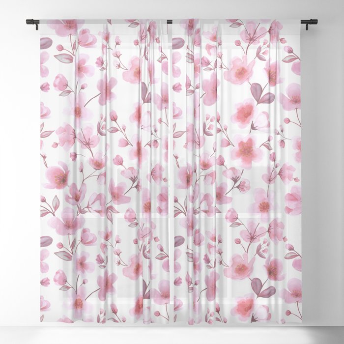 Cherry blossom flowers romantic spring pattern Sheer Curtain