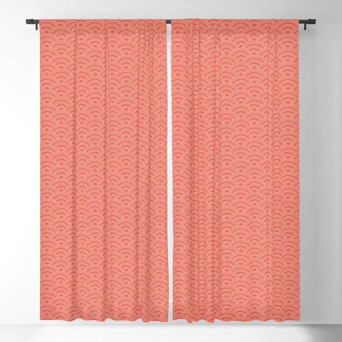 Pantone Living Coral Scallop Wave Pattern and Polka Dots Blackout Curtain