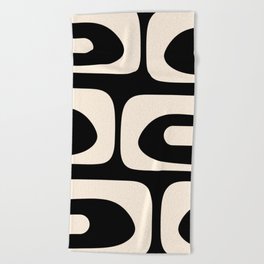Mid Century Modern Piquet Abstract Pattern in Black and Almond Cream Beach Towel