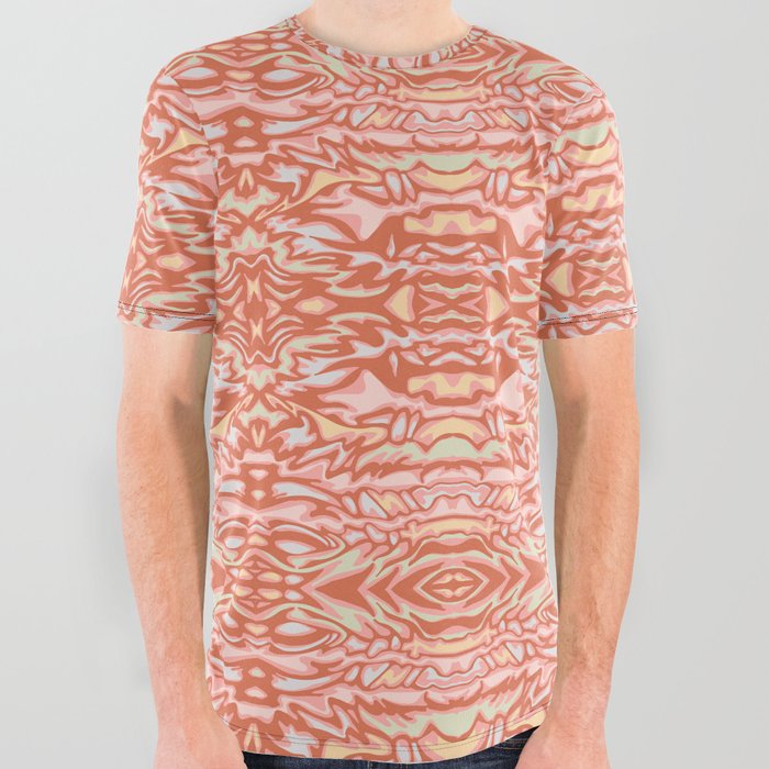 FLOW MARBLED ABSTRACT in TERRACOTTA AND BLUSH All Over Graphic Tee