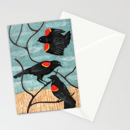 Red Winged Blackbirds in Marsh Stationery Card